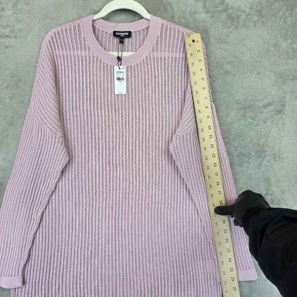 Express Sweater Womens Large Pink Light Purple Cotton Open Knit Tunic NWT - Picture 5 of 11